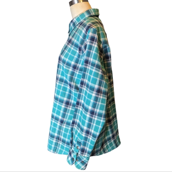 Orvis Plaid Flannel Shirt Jacket Blue Green Snap Button Up Cotton Women's XXL - Picture 2 of 9